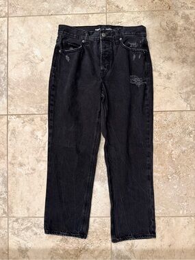 Old Navy- Slouchy Straight High Rise  Distressed Black Jeans